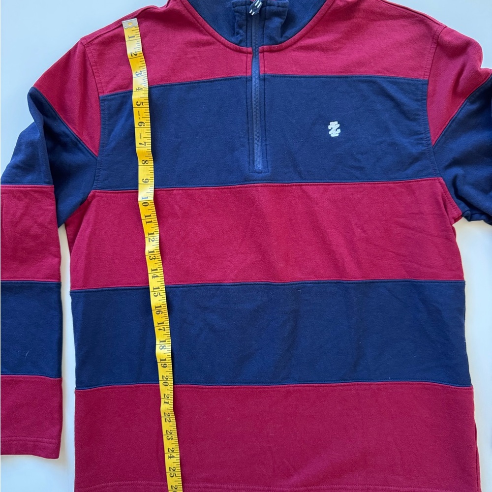 Izod Men's Red and Blue Striped Quarter Zip Sweater - Picture 5 of 5